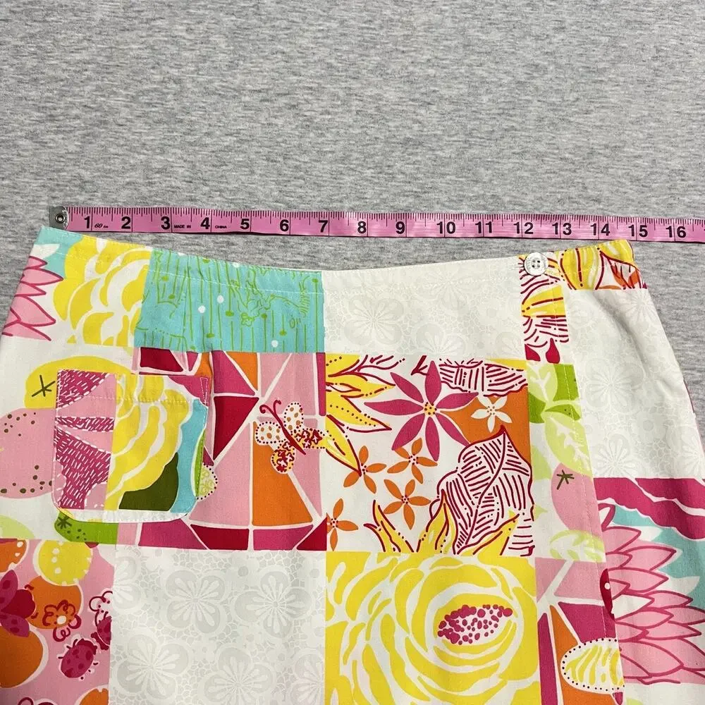 Lilly Pulitzer Wrap Skirt‎ Womens 4 Pink Reversible Patchwork Lemon Lime Vintage